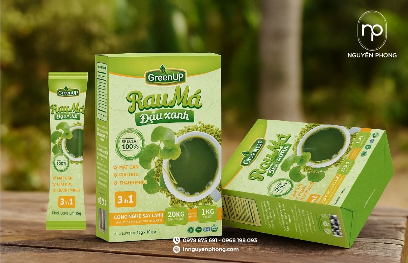 Mẫu hộp đựng bột rau má nổi bật giữa nhiều thương hiệu khác